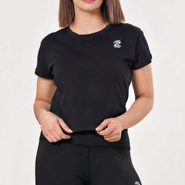 Jet Black Cotton Women's Crop Top