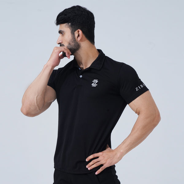 Black Classic Fit Mesh Polo