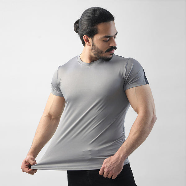 Ash Grey Performance Men's Tee with Black Panel