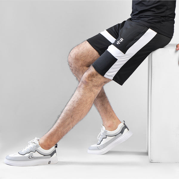 Black Quick Dry Shorts with White Crossed Panels