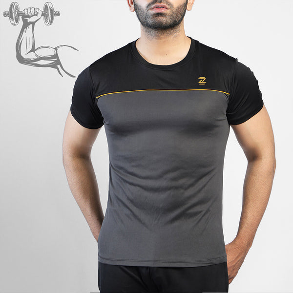 Black and Grey Muscle-Max Performance tee with Yellow Piping