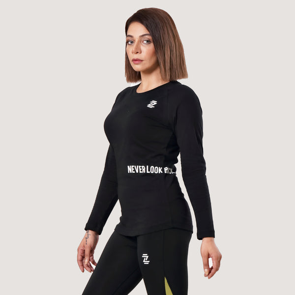 Full Sleeves Jet Black Women's Cotton Tee