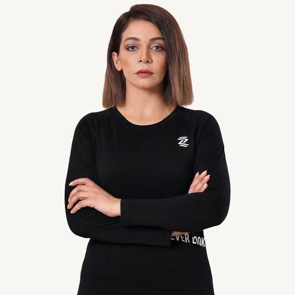 Full Sleeves Jet Black Women's Cotton Tee