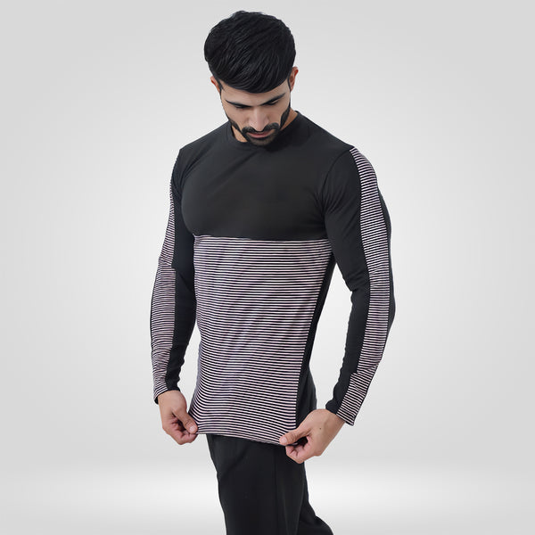 Black With Stripes Full Sleeve Lycra Tee