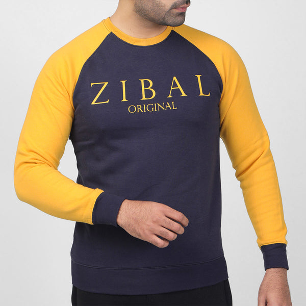 Zibal Navy Sweat Shirt with Yellow Sleeves