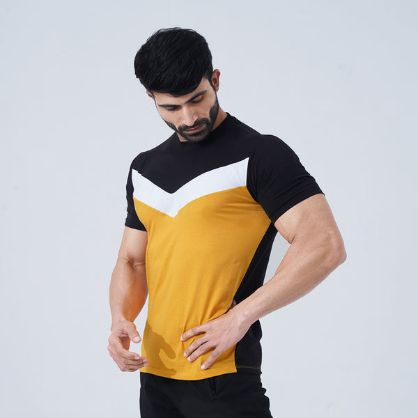 Yellow & Black Lycra Tee with White panel