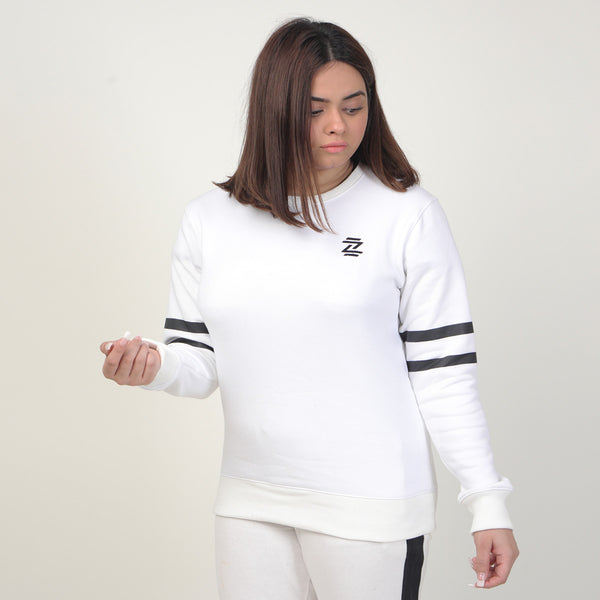 White Sweat Shirt with Black Stripes