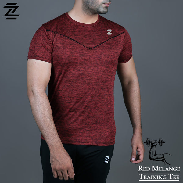 Red Melange Quick Dry Training Tee With Black V-Piping