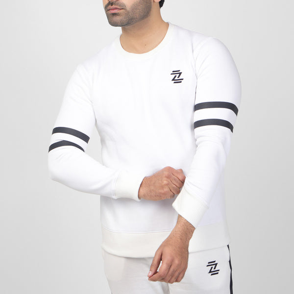 White Sweat Shirt with Black Stripes